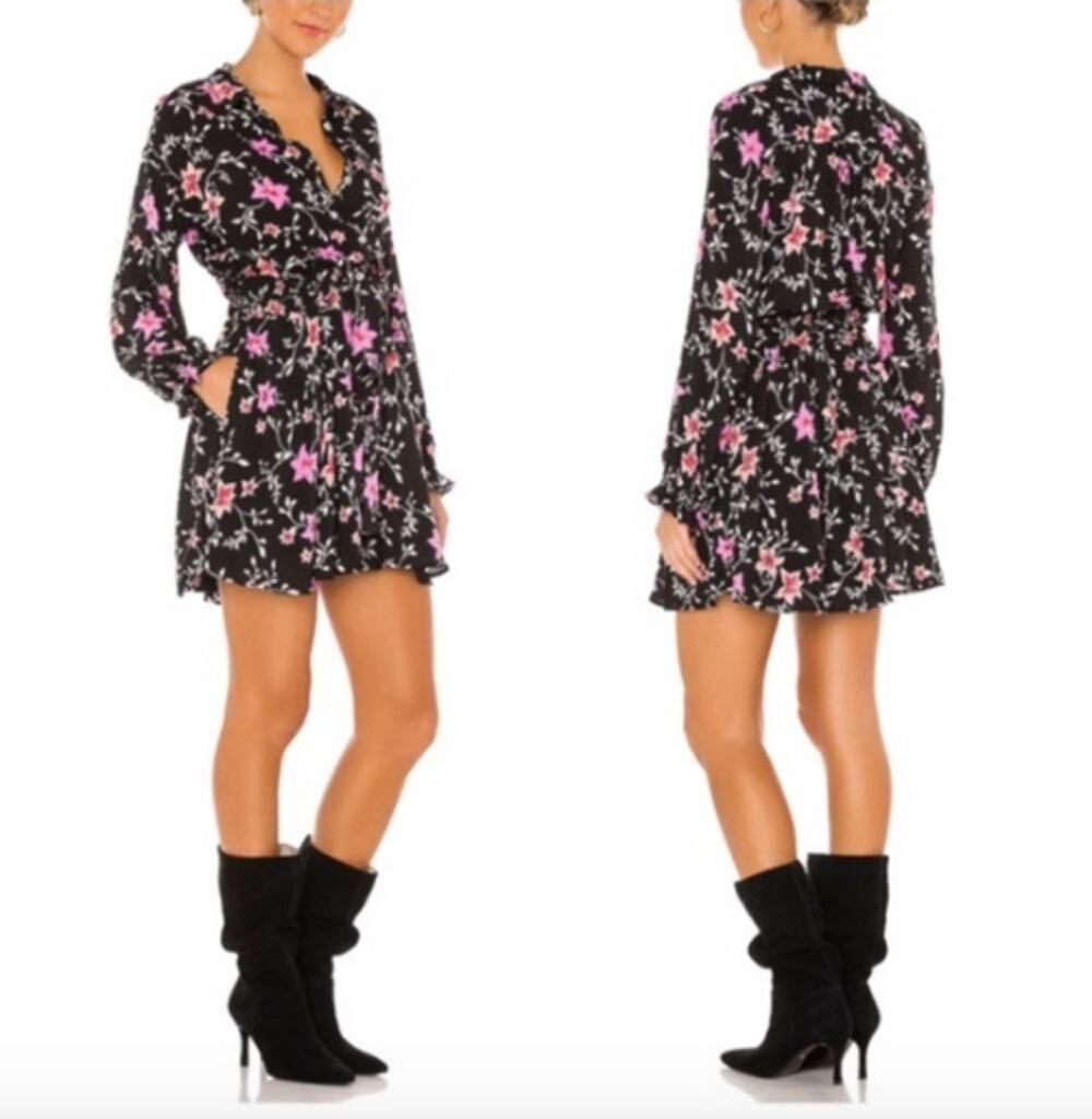 Free People Lighten Up Floral Long Sleeve Mini Ruffle Shirt Dress, Size Medium